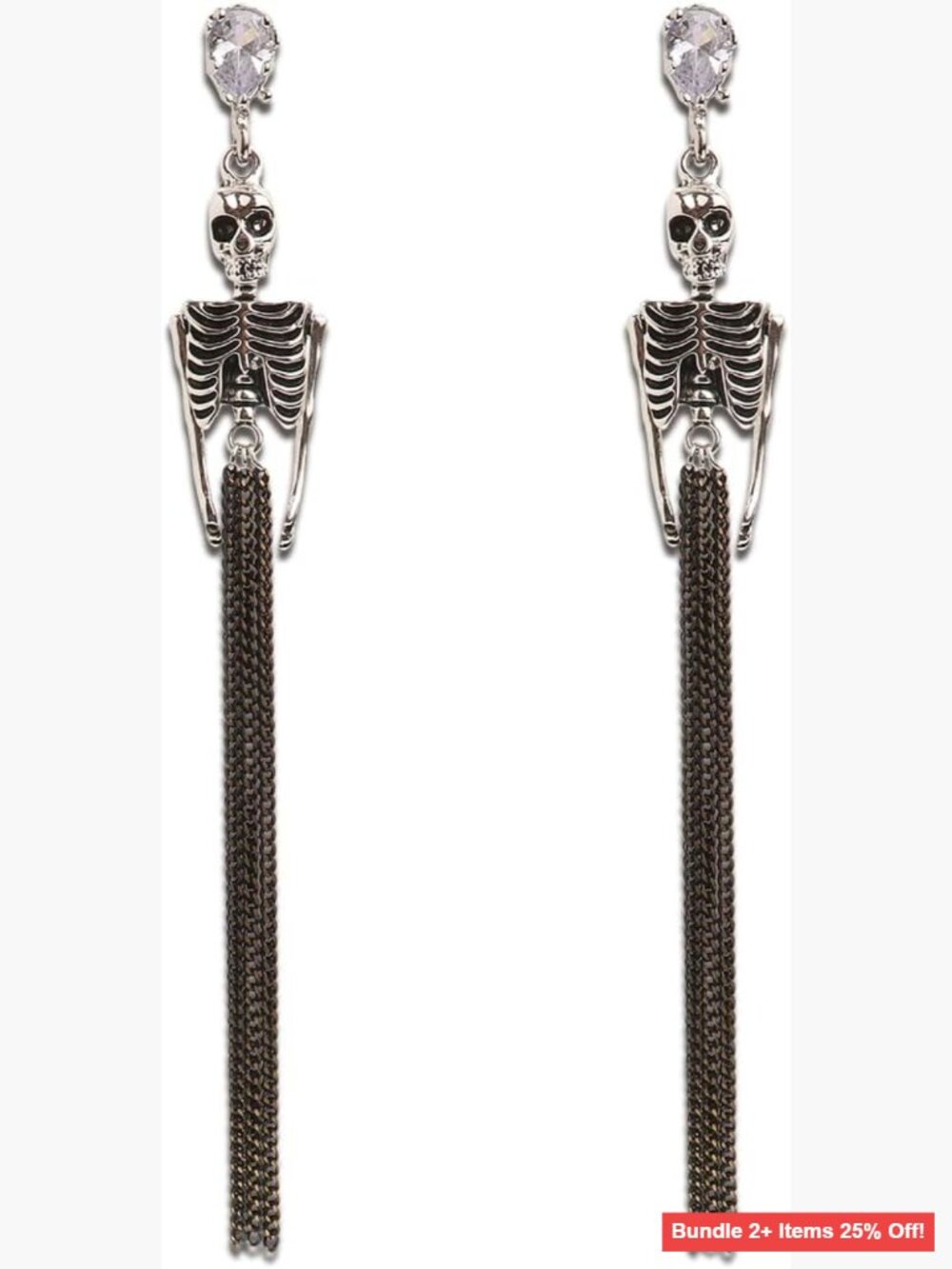 Skeleton Dangle Earrings with Crystal Rhinestone and Movable Joints